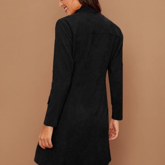 Dark Green Button Detail Open Front Corduroy Jacket Shacket - Picture 14 of 16